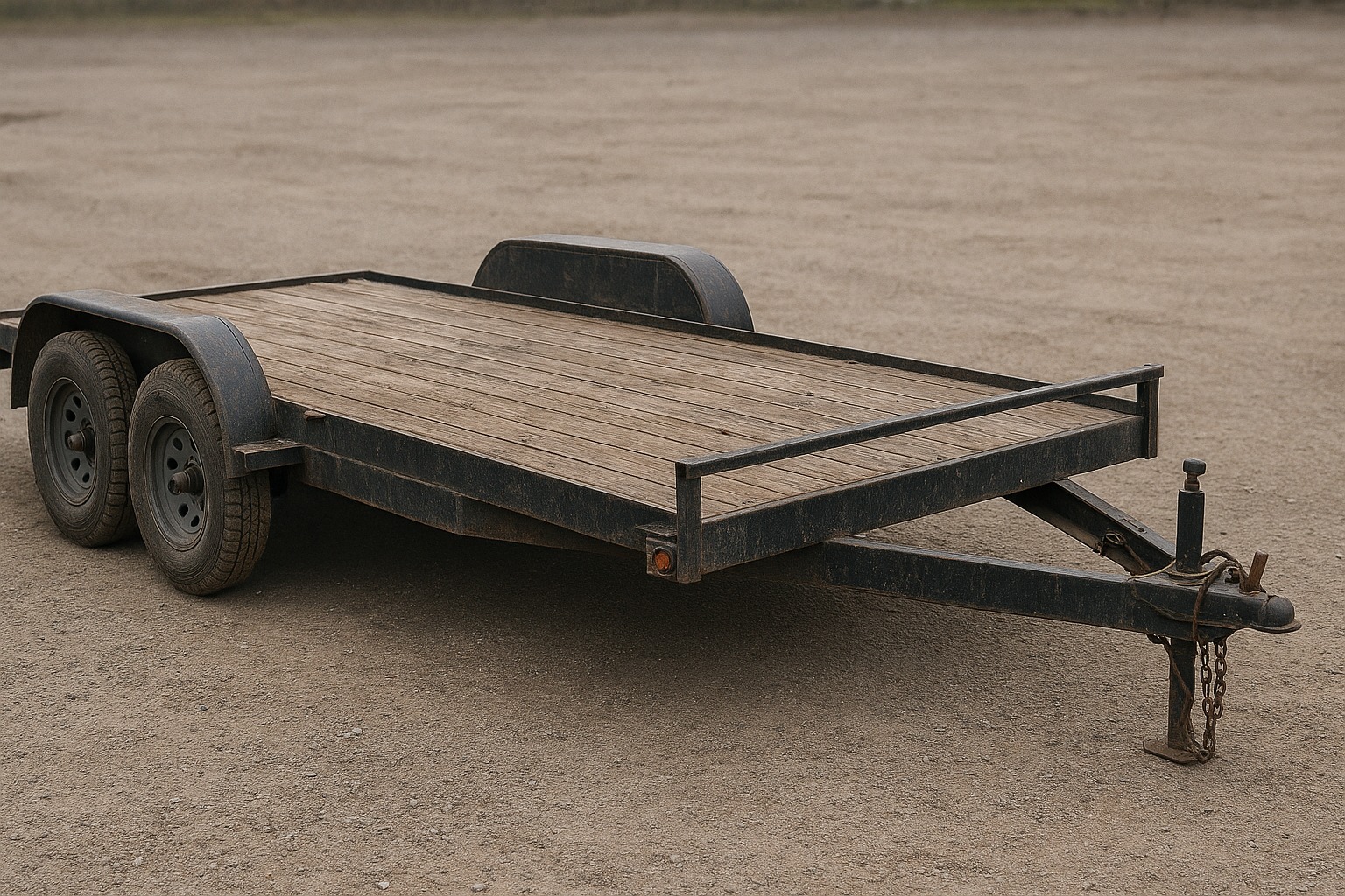 Side view of a flatbed utility trailer